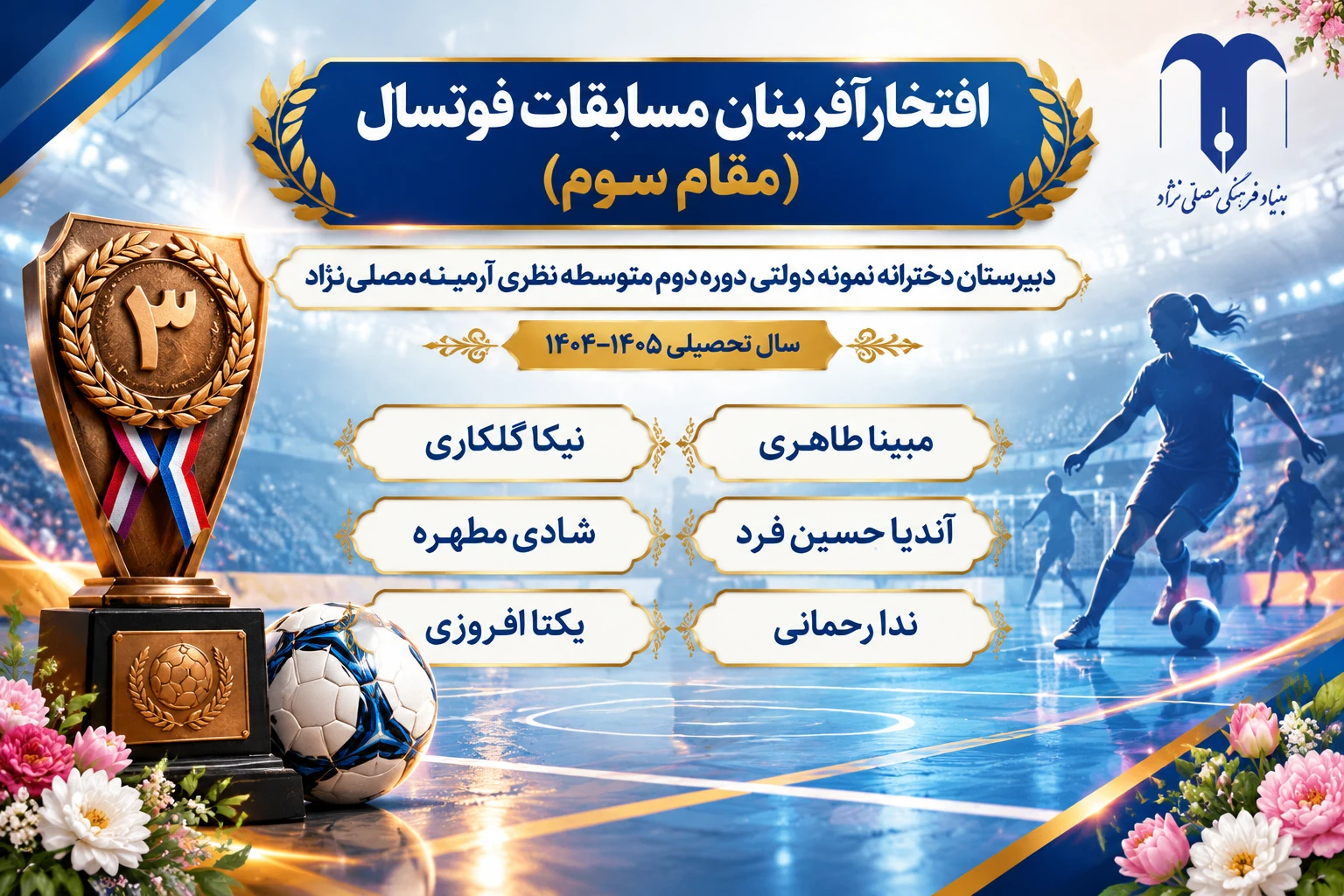 درخشش ورزشکاران دبیرستان آرمینه مصلی‌نژاد در مسابقات فوتسال